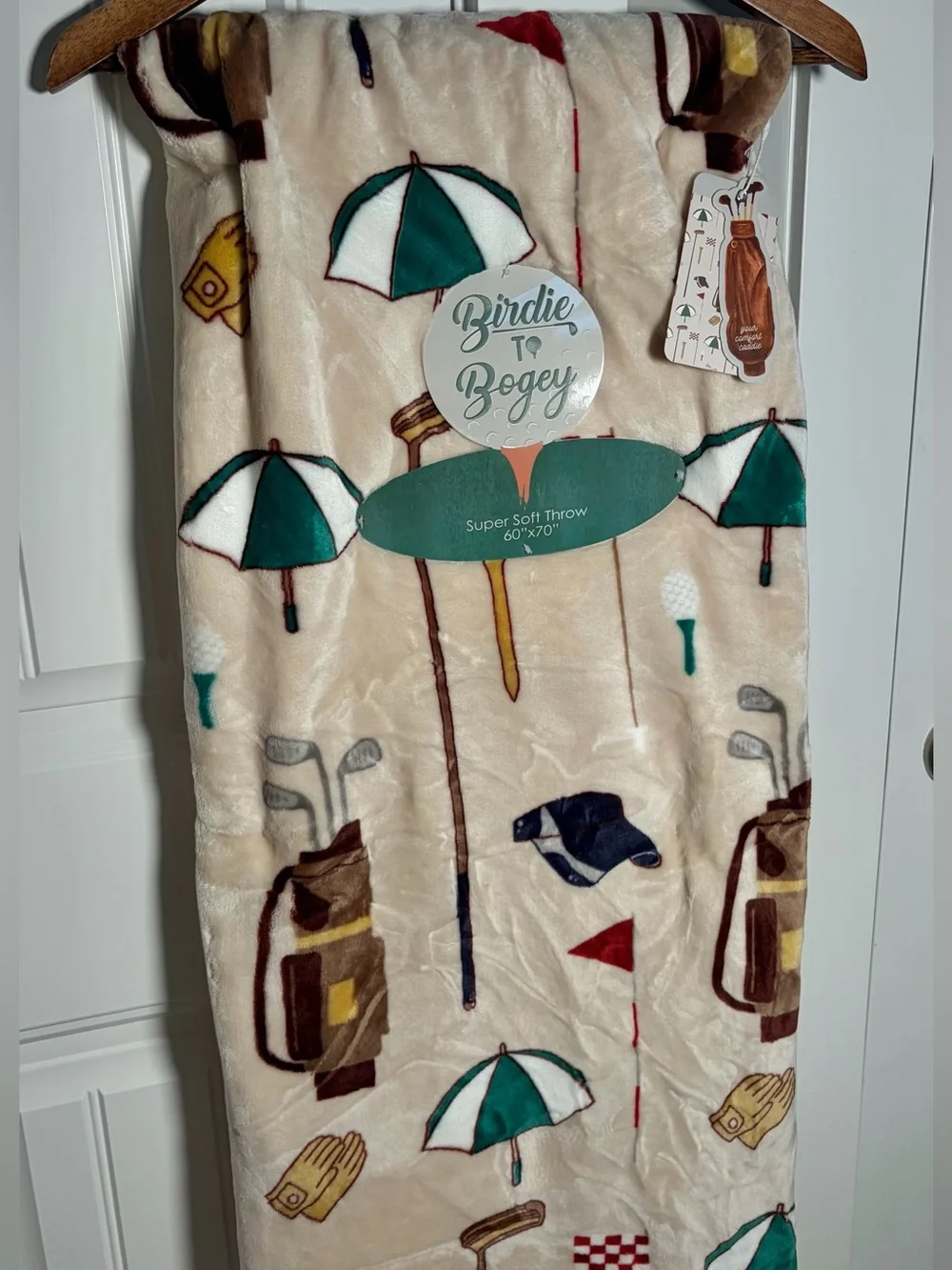 Golf Print Throw Super Soft - Cream & Green